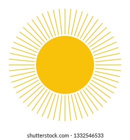 vector sun illustration, creative yellow icon for warm or hot weather design, bright sunburst