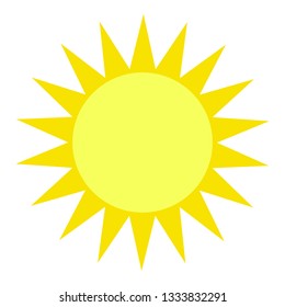vector sun illustration, creative yellow icon for warm or hot weather design, bright sunburst