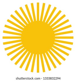 vector sun illustration, creative yellow icon for warm or hot weather design, bright sunburst