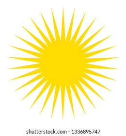 vector sun illustration, creative yellow icon for warm or hot weather design, bright sunburst