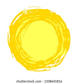 vector sun illustration, creative yellow icon for warm or hot weather design, bright sunburst, hand drawn