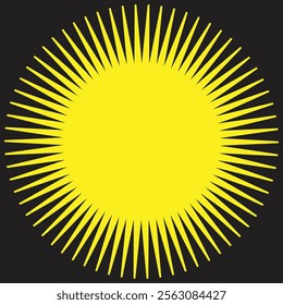 Vector sun illustration, creative yellow for warm or hot weather design, bright sunburst