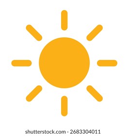Ilustração do sol vetorial, ícone do sol com raios isolados no fundo branco.