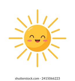 Vector sun in Kawaii style. Isolated on a white background. Flat design.