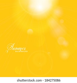 Vector sun with lens flare. Summer background.