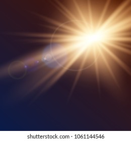 Vector sun, light effects. Rays, flashes on a dark background.