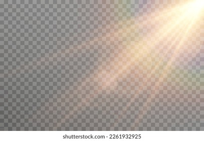 Vector sun light with glare. Golden flash png. Sun rays png. Glare from the sun, dawn, light effect. - Shutterstock ID 2261932925