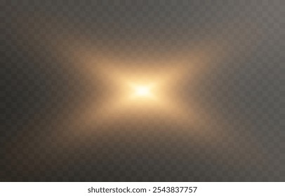 Luz solar vetorial com brilho. Png flash dourado. Raios solares png. Reflexo do sol, amanhecer, efeito de luz.