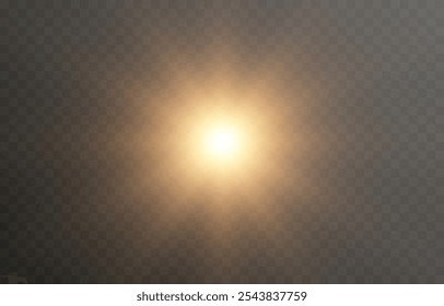 Luz solar vetorial com brilho. Png flash dourado. Raios solares png. Reflexo do sol, amanhecer, efeito de luz.