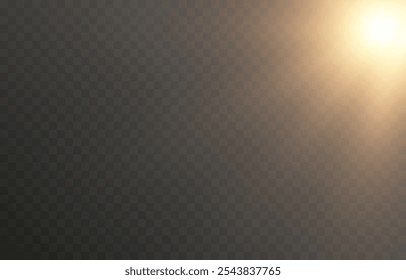 Luz solar vetorial com brilho. Png flash dourado. Raios solares png. Reflexo do sol, amanhecer, efeito de luz.