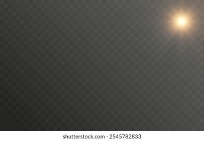 Luz solar vetorial com brilho. Png flash dourado. Raios solares png. Reflexo do sol, amanhecer, efeito de luz.