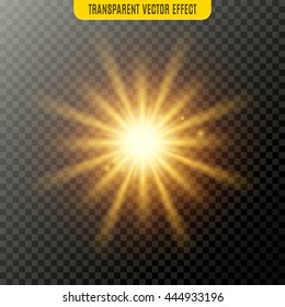 Vector sun light lens flare glare template transparent effect illustration. Glitter beams.