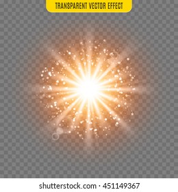 Vector sun light lens flare shine glare template transparent special effect illustration. Glitter sunbeams isolated