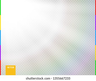 Vector sun light rays special effect. Glow transparent sunlight lens flare. Isolated flash spotlight. White front translucent background. Blur abstract decor element. Corner glowing light