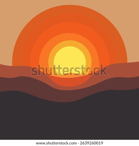 Vector of sun melting into horizon, bold minimalist