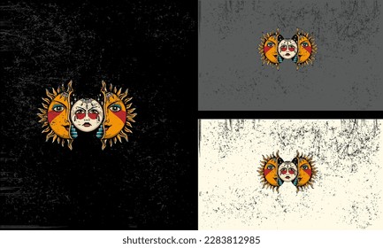 Vector of Sun and Moon Faces in Three Unique Designs