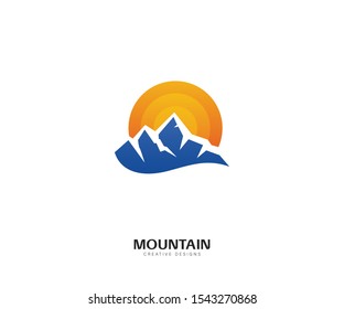 vector of sun and mountain - simple mountain modern logo brand