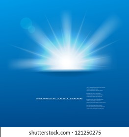 Vector sun on blue background with copy space.