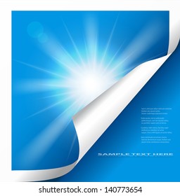 Vector sun on blue background with copy space.