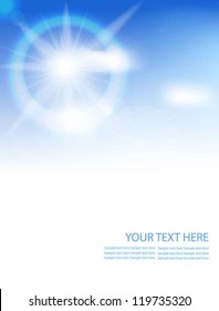 Vector sun on blue perfect sky.