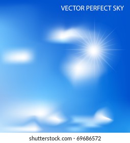 Vector sun on blue perfect sky.