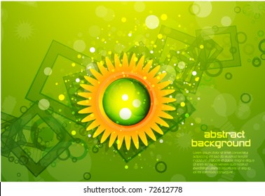 Vector sun on green abstract background
