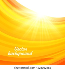 Vector sun on yellow background with orange rays