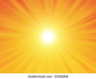 vector sun on yellow background with orange rays