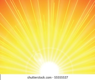 vector sun on yellow background with orange rays