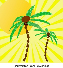Vector Sun And Palm Tree Scene