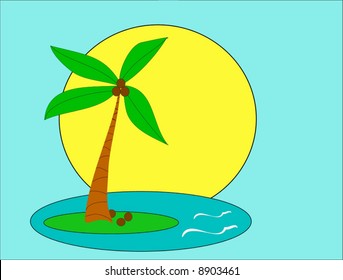 Vector Sun And Palm Tree Scene