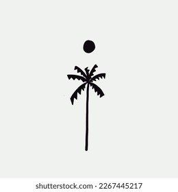 vector of sun and palm tree with white background