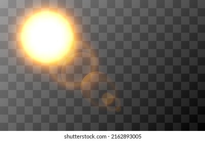 Vector Sun Png. Glare From The Sun, Dawn, Summer, Good Weather. Glare. Bright Sun On An Isolated Transparent Background. PNG.