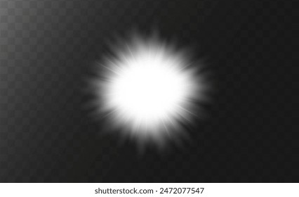 Vector sun PNG. The image features the sun, dawn, summer, and good weather. It depicts a bright sun on an isolated transparent background. 