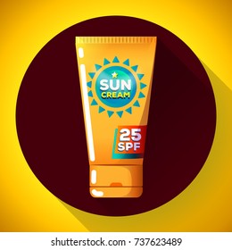 vector sun protection cream tube icon flat. sunscreen cream icon flat. Protection for the skin from solar ultraviolet light. Flat icon. Vector illustration