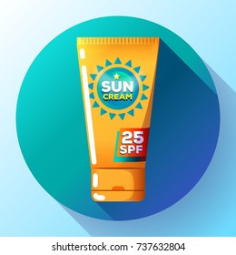 vector sun protection cream tube icon flat. sunscreen cream icon flat. Protection for the skin from solar ultraviolet light. Flat icon. Vector illustration