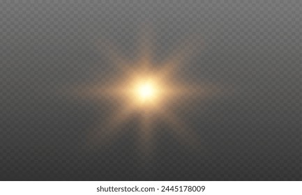 Vector sun with rays and glow on transparent like background. Includes clipping mask. Vector yellow sun with light effects. Sun rays