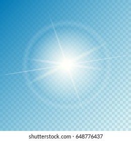 Vector sun with rays and glow on transparent like background