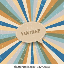 Vector sun rays speech bubble retro background