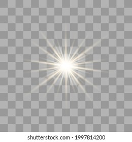 Vector sun rays. White and yellow glow elements on a transparent background. Flash, explosion, shine, glow effect