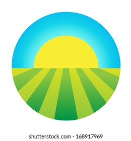 Vector Sun Rising Under The Field Icon, Eco Symbol, Logo