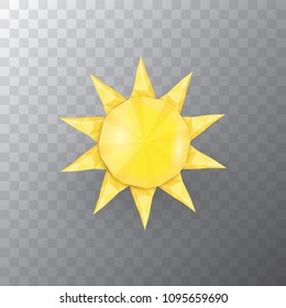 Vector Sun or shiny star logo isolated on transparent background. Vector summer low poly label