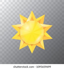 Vector Sun or shiny star logo isolated on transparent background. Vector summer low poly label