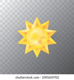 Vector Sun or shiny star logo isolated on transparent background. Vector summer low poly label