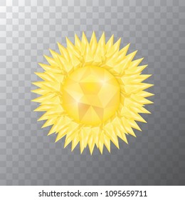 Vector Sun or shiny star logo isolated on transparent background. Vector summer low poly label