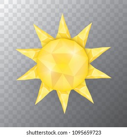Vector Sun or shiny star logo isolated on transparent background. Vector summer low poly label