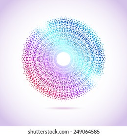 Vector sun silhouette lights greeting card. Abstract dots vivid gradient congratulation card with volume shadows effect.