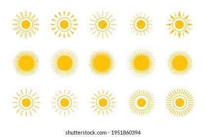 Vector sun simple icons collection. Solar symbols isolated on white