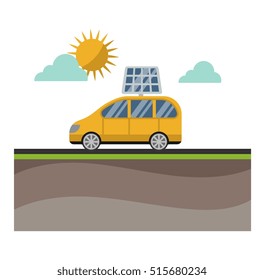 Vector sun solar energy icon electric car