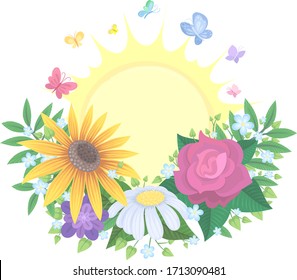 Vector Sun Summer Flowers Illustration